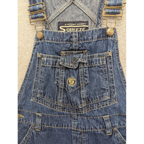 Vintage Squeeze Overalls Womens Medium Blue Denim Bib Carpenter Pockets Y2K - Picture 2 of 16